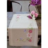 Bedrukte tafelloper bloemen met vlinders 0146429