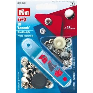 Prym Vernietbare Drukkn. Anorak 15 mm Zilver 10 stuks