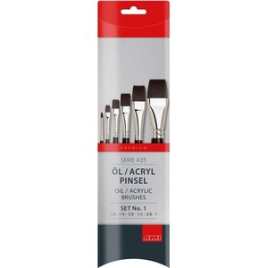 Ami Olie en Acryl Penselen set 6 stuks plat A35