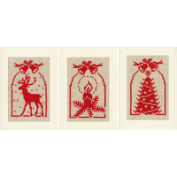 Borduurkaarten Kerst Hert, Kaars en Kerstboom 3 stuks  0021444