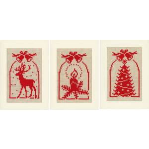 Vervaco Borduurkaarten Kerst Hert, Kaars en Kerstboom 3 stuks  0021444
