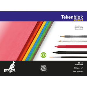 Kangaro tekenblok Kangaro A4+ (24x34,5cm) 110 gram 20 vel assorti