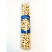 Koker met naturel kleurige houten kralen ca. 250 gram