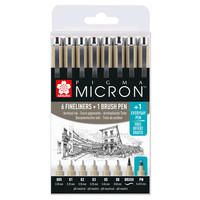 Sakura Pigma Micron Etui Promotieset met 7 fineliners Zwart + 1 gratis Pigma Micron PN