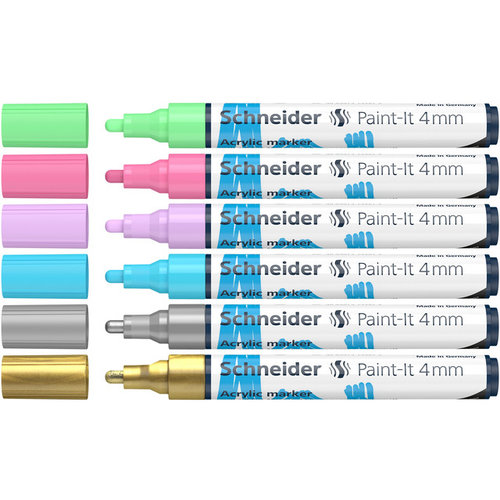 Schneider Acryl Marker Schneider Paint-it 320 4mm etui 6 stuks Pastelkleuren