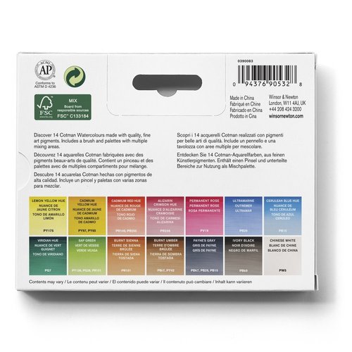 Winsor & Newton Winsor & Newton Cotman Water Colour Compact Set 14 halve napjes + 1 penseel + palet