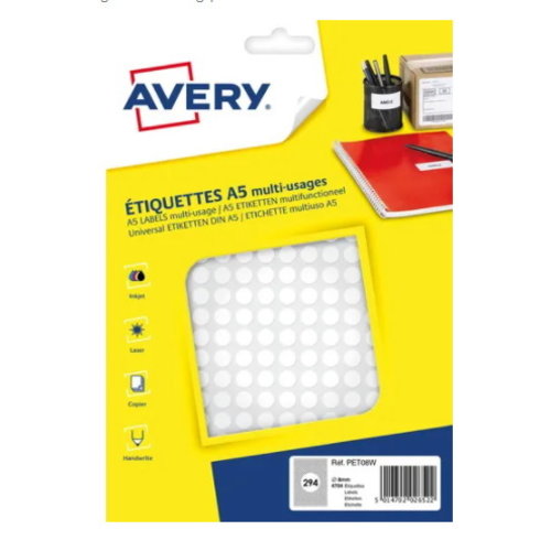 Stickervel A5 met 294 witte ronde stickers 8 mm 16 vel Stickervel A5 met 294 witte ronde stickers 8 mm 16 vel