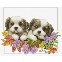 Neeldeart Voorbedruk Borduurpakket Peeking Pups