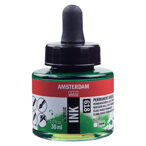 Amsterdam Amsterdam Acrylic Ink Fles 30 ml Permanentgroen Licht 618