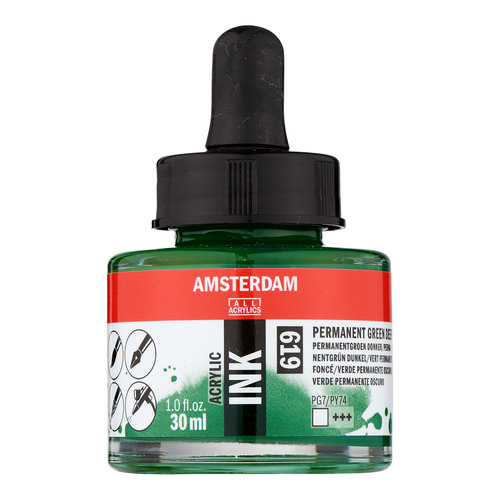 Amsterdam Amsterdam Acrylic Ink Fles 30 ml Permanentgroen Donker 619