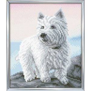 Crystal Art Diamond Painting Pakket Hond Westie 21 x 25 cm met lijst