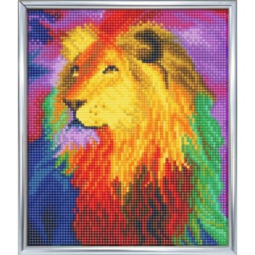 Crystal Art Diamond Painting Pakket Rainbow Lion 21 x 25 cm met lijst