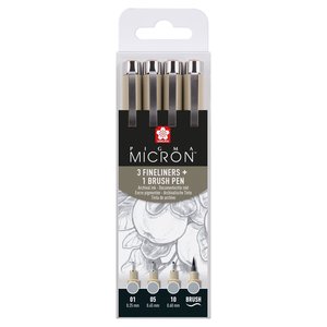 Sakura Pigma Micron fineliner set 4 maten Licht Koelgrijs