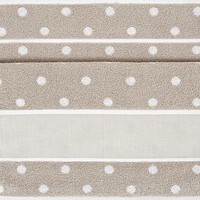 Badhanddoek Beige Wit met Witte Stippen en Borduurband 50 x 100 cm