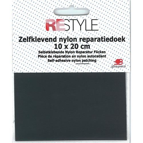 Restyle Restyle Zelfklevende Nylon Reparatiedoek 10 x 20 cm Zwart Grijs