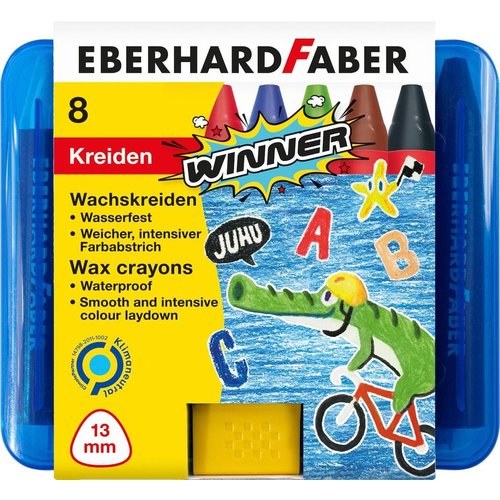 Waskrijt Eberhard Faber driekantig watervast kunststof etui 8 stuks