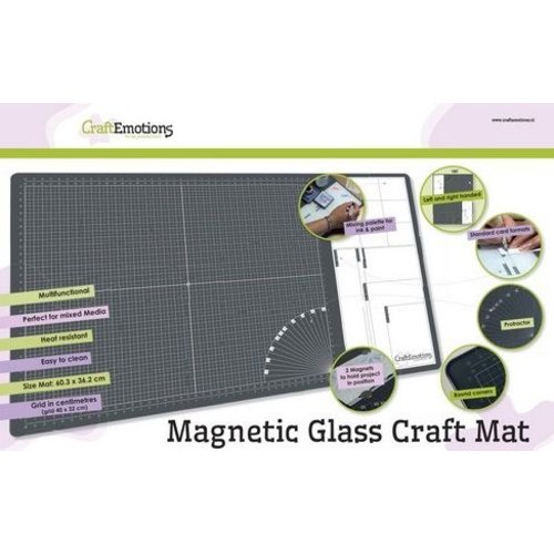 CraftEmotions Glass Craft Mat 60,3 x 36,2cm magnetisch Tempered glass grid 40x32cm