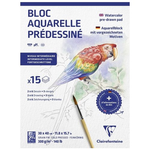 Clairefontaine Clairefontaine Aquarelblock Pre Drawn Pad Animals 300 grams 15 vel