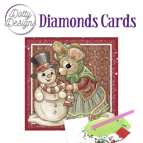 Dotty Designs   Diamond Painting Kerstkaart Mouse and Snowman