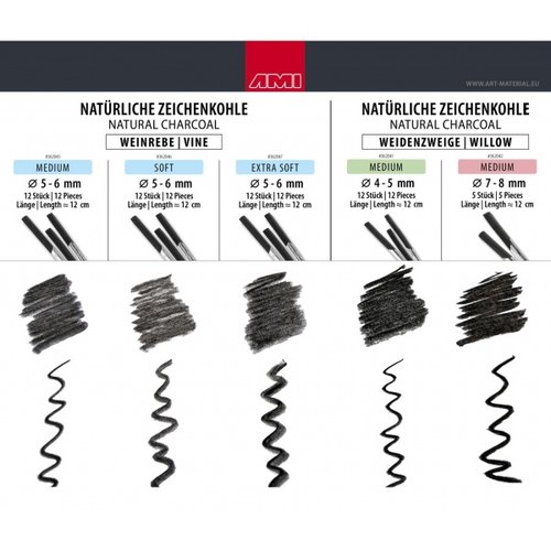 Ami Natuurlijke houtskool wijnstok 12 stuks extra soft 5-6 mm