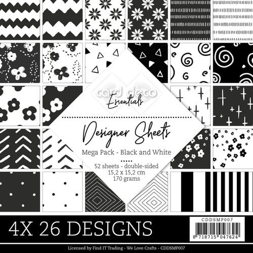 Card Deco Card Deco Essentials Designer Sheets Mega Pack  Black and White