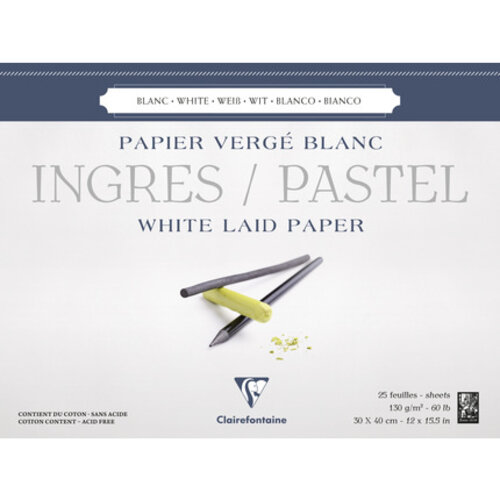 Clairefontaine Clairefontaine Ingres Pastelblok 130 gram 25 vel Wit 30x40 cm