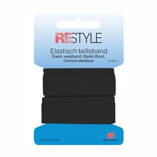 Restyle Elastisch tailleband zwart 25 mm x 1 meter