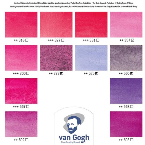 van Gogh van Gogh Aquarelverf pocket box roze en violetten met 12 kleuren in halve napjes