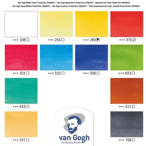 van Gogh van Gogh Aquarelverf pocket box Basic Colours met 12 kleuren in halve napjes