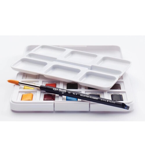 van Gogh van Gogh Aquarelverf pocket box Basic Colours met 12 kleuren in halve napjes