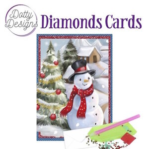 Dotty Designs   Diamond Painting Kerstkaart Snowman In A Christmas Village