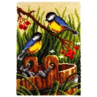 Voorbedrukt smyrna knoopkleedpakket Koolmeesjes 50 x 74,5 cm