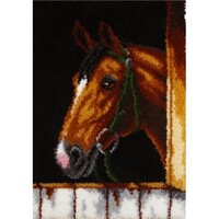 Voorbedrukt smyrna knoopkleed Bruin Paard op Stal 50 x 74,5 cm
