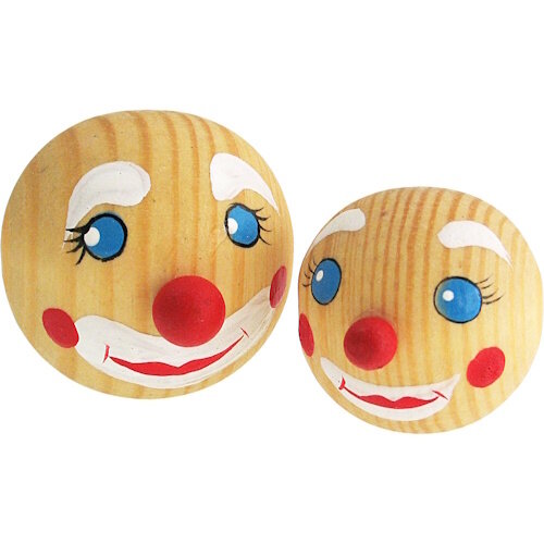 Meyco Houten kralen met Clown gezichtjes 2 stuks 35 en 45 mm met boorgat