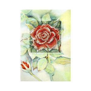 Orchidea Borduurkaart Rode Roos met envelop Orchidea Borduurkaart Rode Roos met envelop
