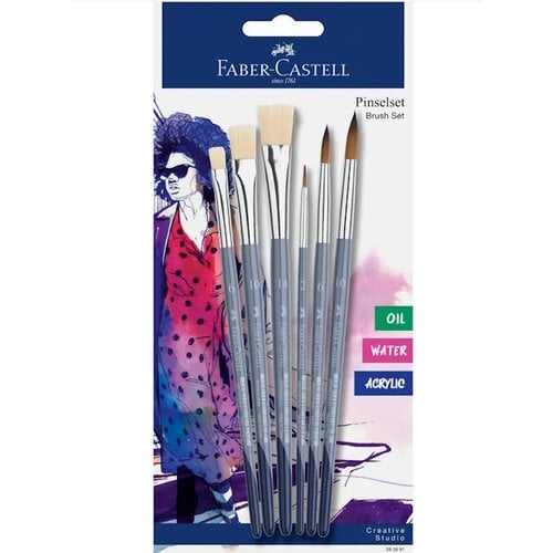 Faber Castell Penselenset Faber Castell 6 stuks met platte en ronde penselen