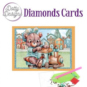 Dotty Designs   Diamond Painting Kaart Teddybear On Train