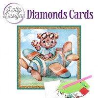 Diamond Painting Kaart Teddybear In Airplane