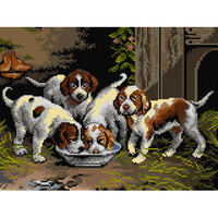 Gobelin Bedrukt Stramien Puppies Drink Water 30 x 40 cm SA3521