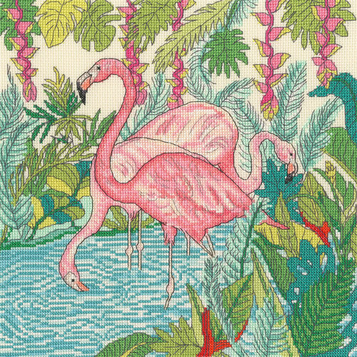 Bothy Threads Bothy Threads Borduurpakket Roze Flamingo's 26 x 26 cm