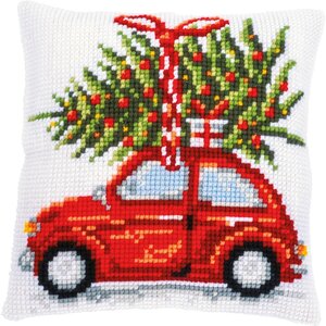 Vervaco Vervaco Borduurpakket Kussen Kerstauto 0199257