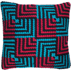 Needleart Borduurpakket Kussen Voorbedrukt Bargello Blauw en Rood 25 x 25 cm