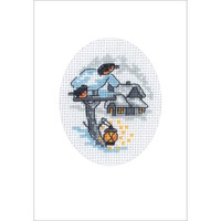 Permin Kerst Borduurkaart Vogelhuisje in de sneeuw 17-8281 ca. 9 x 13 cm