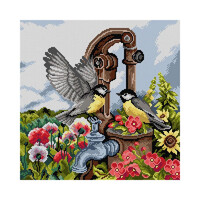 Voorbedrukt Stramien Meesjes bij de Waterpomp 40 x 50 cm zonder garen