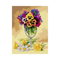 Voorbedrukt Stramien Viooltjes in een Glas 30 x 40 cm zonder garen