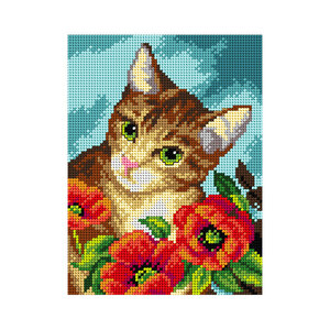 Orchidea Voorbedrukt Stramien Kat tussen de Bloemen 18 x 24 cm zonder garen Orchidea Voorbedrukt Stramien Kat tussen de Bloemen 18 x 24 cm zonder garen