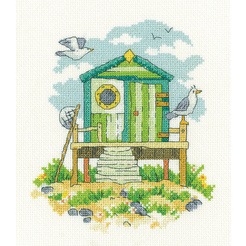 Heritage Crafts Heritage Crafts Borduurpakket Green Beach Hut 15 x 17 cm