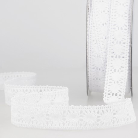 Katoen kant wit 15 mm breed 2 yard rol - Goedkoop lint, linten groothandel, organza lint, satijn lint