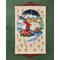 Borduurpakket Adventskalender Santa Claus with a basket of apples 34-4214