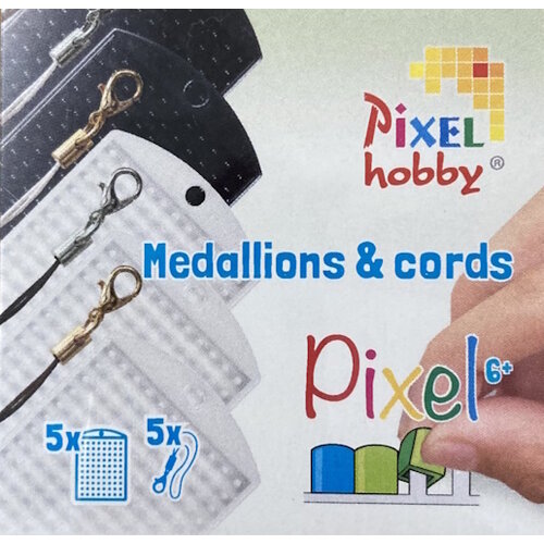 PixelHobby Pixelhobby medaillon set 5 stuks zwart en wit met koord